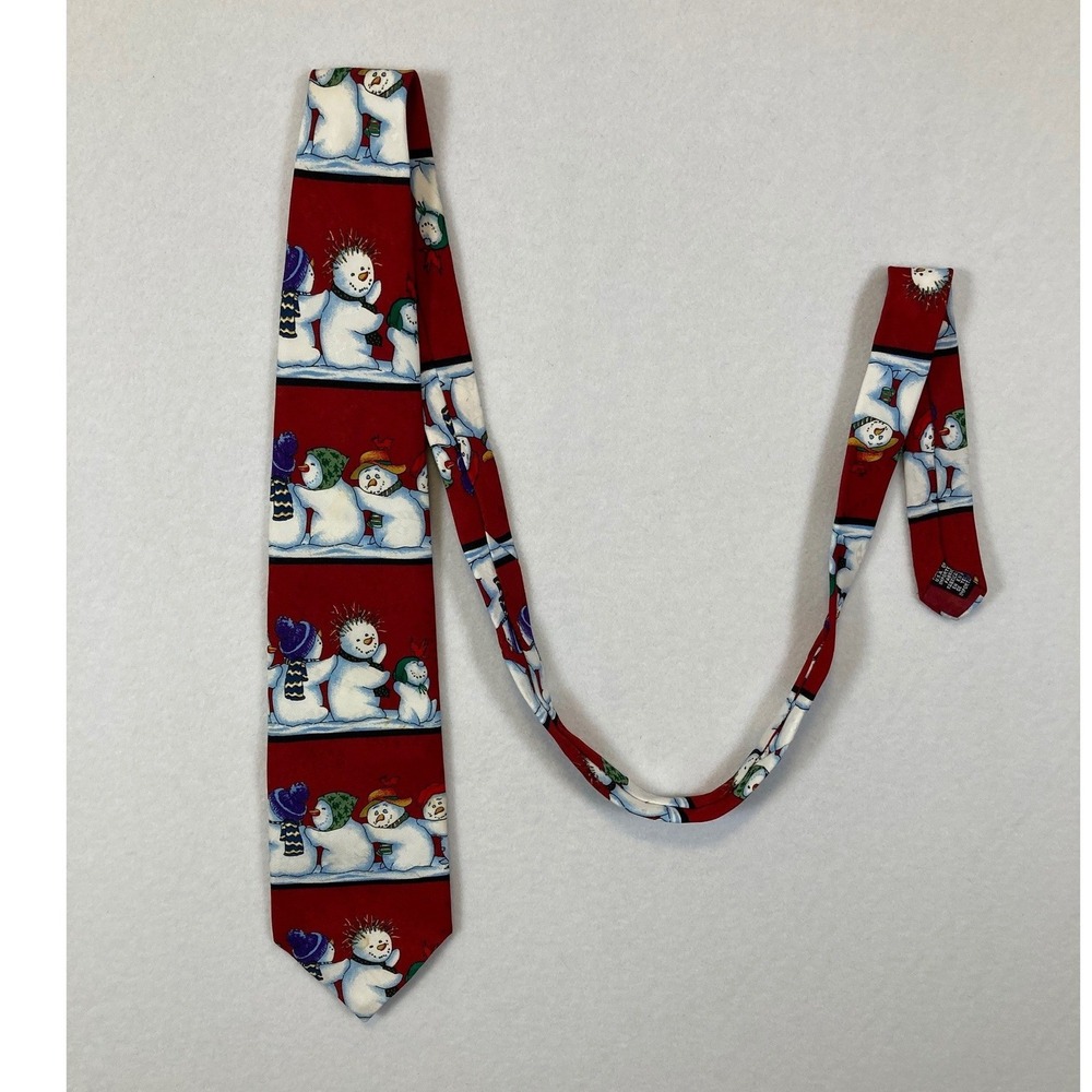 Hallmark‎ Snowman Christmas Tie Mens OS Red Novelty Winter Holiday Yule Tie